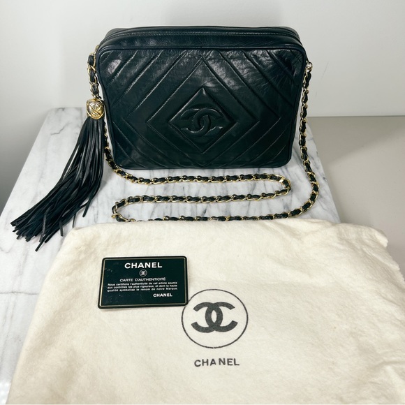Chanel Black Lambskin Leather CC Quilted Camera Chain Crossbody Bag - Picture 15 of 17